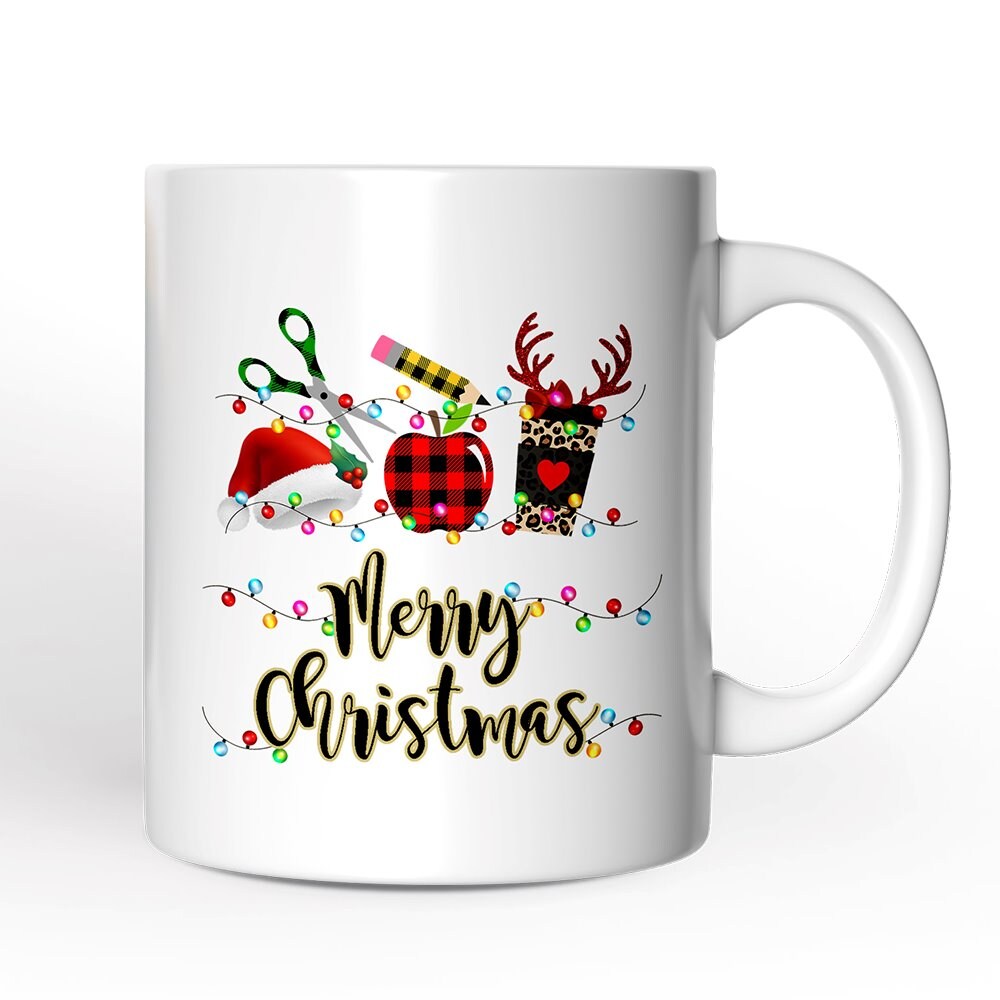 Merry Christmas Plaid Teacher Mug, School Professional Gift