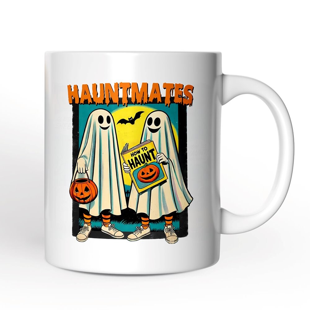 Funny Retro Ghosts Hauntmates Mug, Vintage Best Friend Halloween Gift