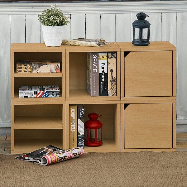 Way Basics Eco zBoard Stackable Connect Cube Storage with Door, Natural