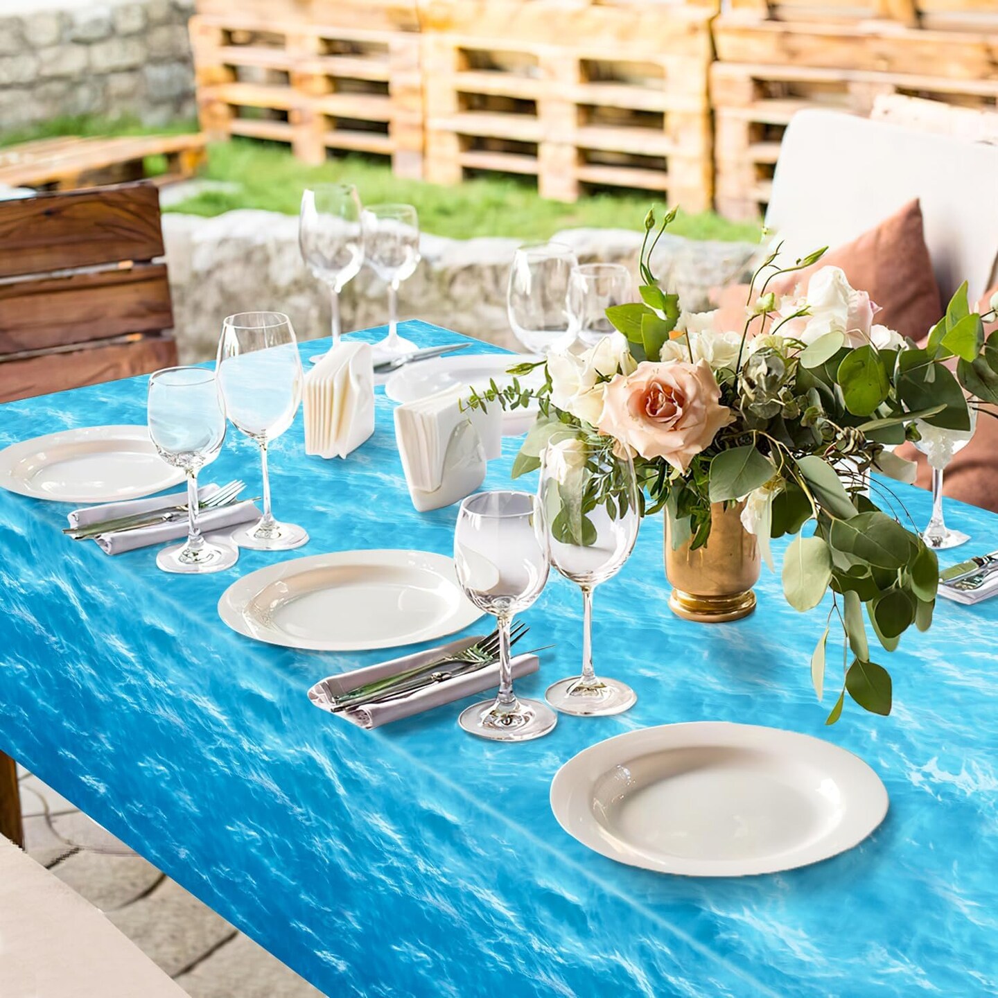 3 Pieces Ocean Waves Water Print Plastic Table Cover Ocean Party