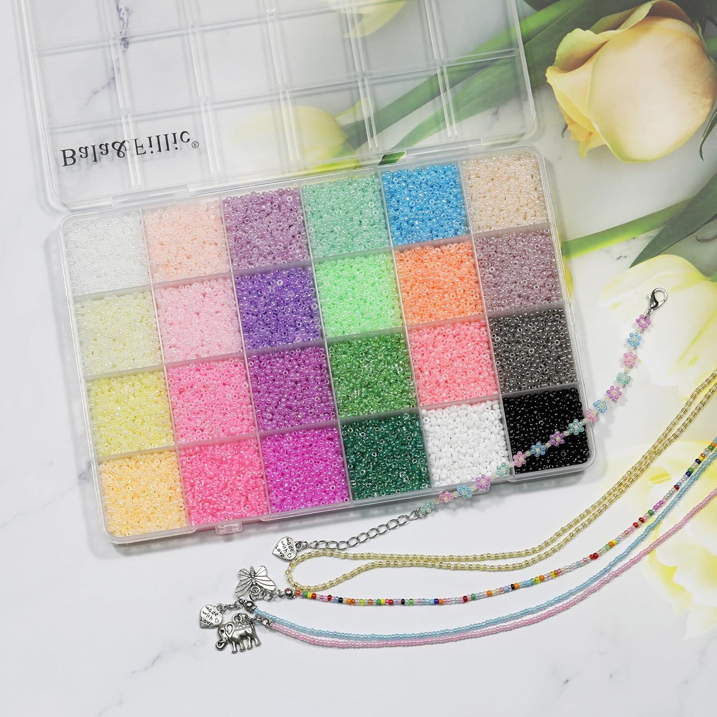 14400pcs in Box,24 Multicolor Assortment Size 11/0 Glass Seed Beads for Jewelry Making