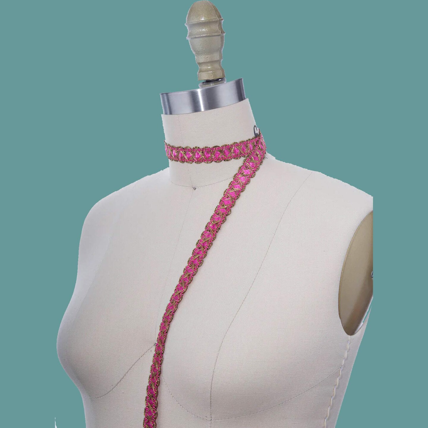 2 Yards 5/8 Inch Hot Pink and Gold Crossover French Gimp Trim for Victorian Decor