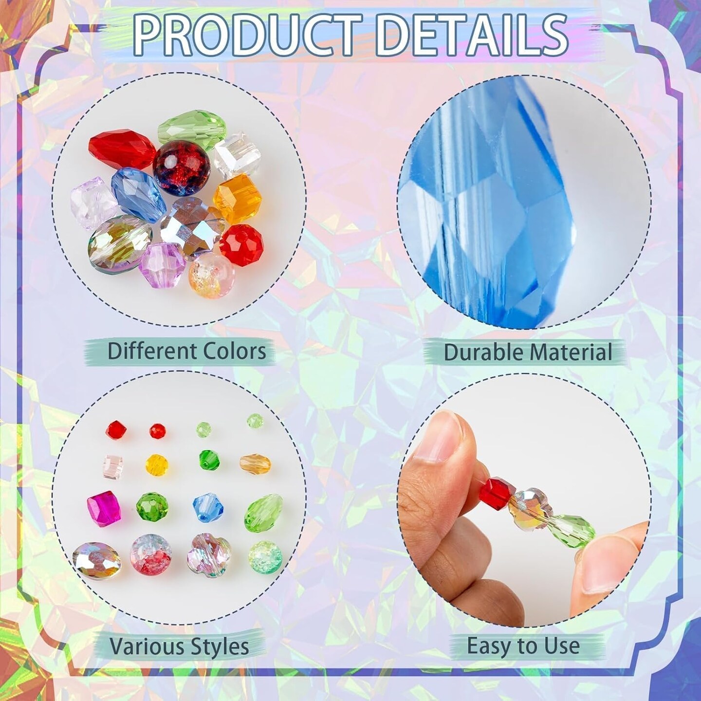 636pcs Glass Beads for Jewelry Making - Colorful Rainbow Craft Crystal Beads