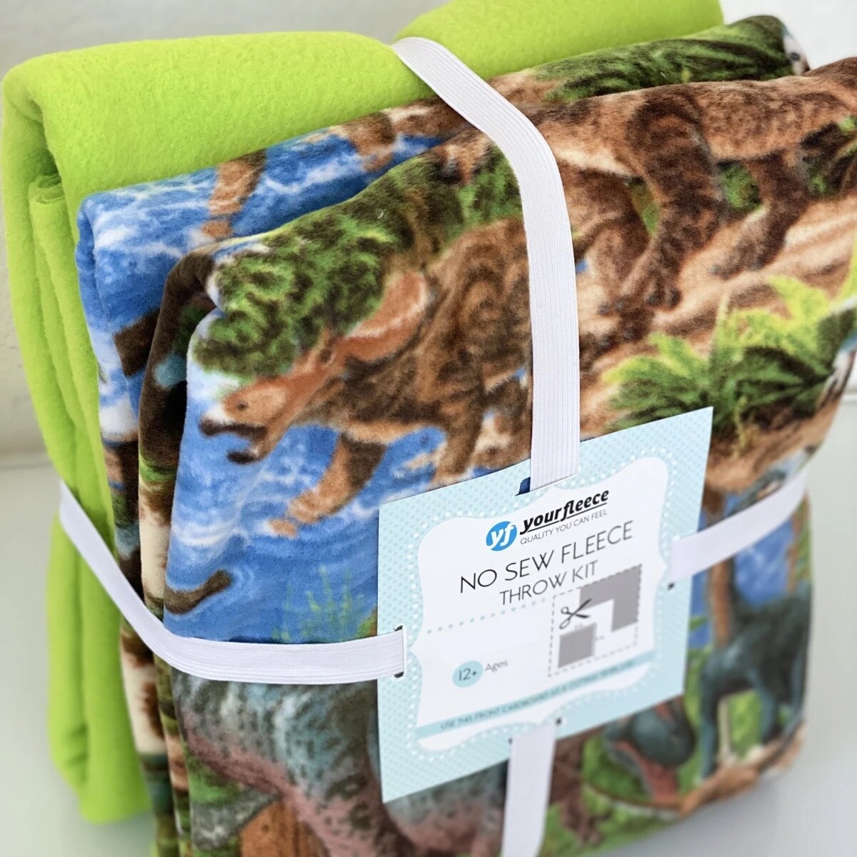 Prehistoric Dinosaur Land Anti-Pill Premium No-Sew Throw Fleece Fabric Kit (50x60)