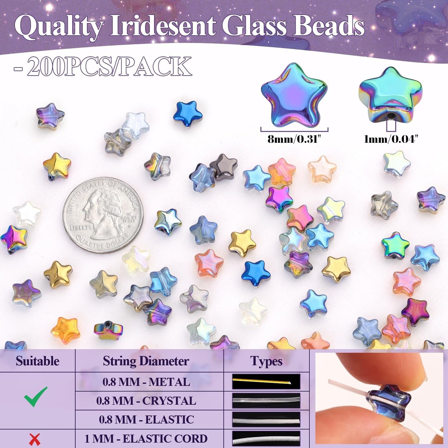 200PCS 8MM Bedazzling Irisedent Glass Beads, Crystal Star Beads(Star-8MM)