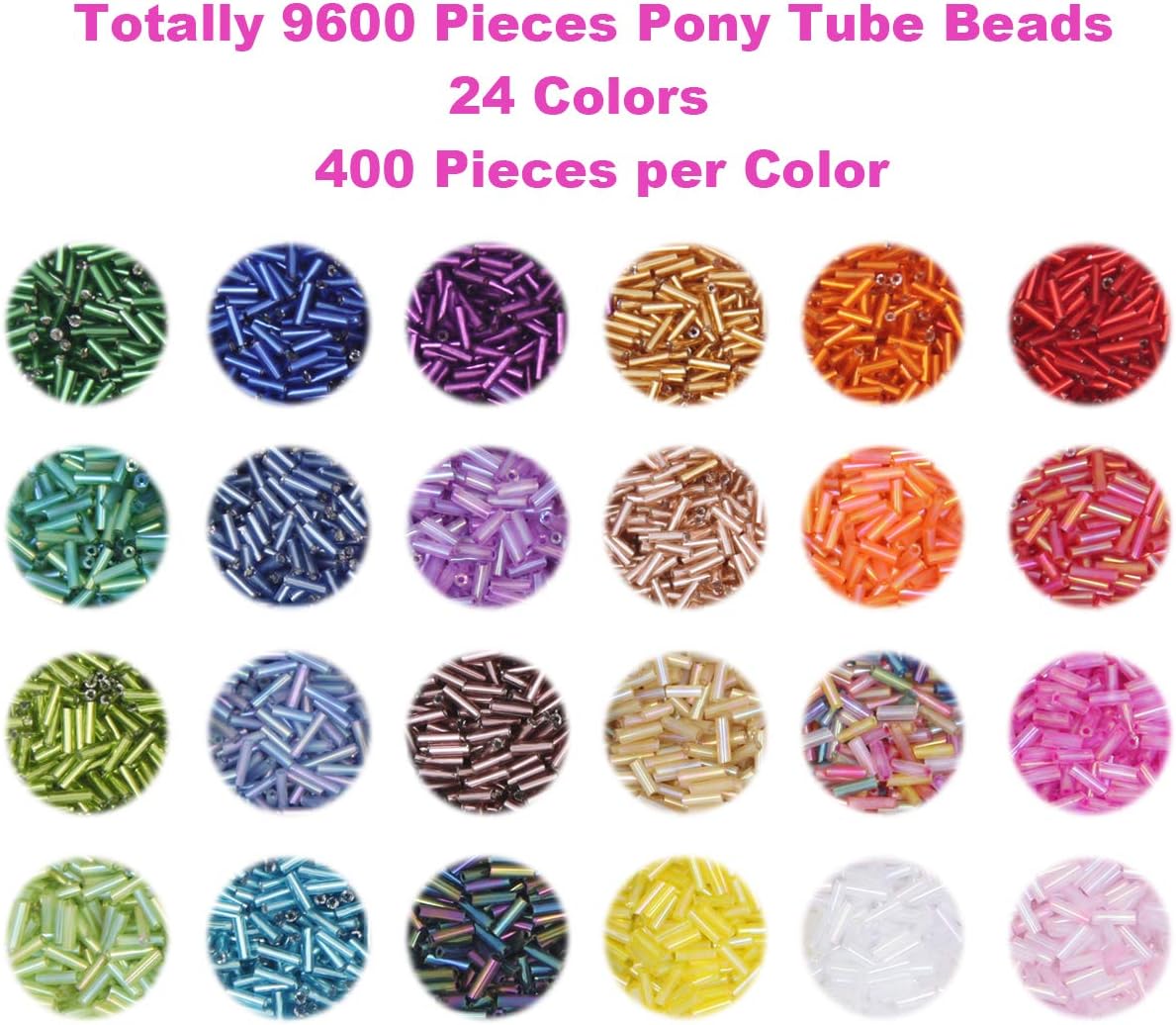 9600pcs Tube Beads Kit Glass Bugle Seed Beads Small Craft Beads