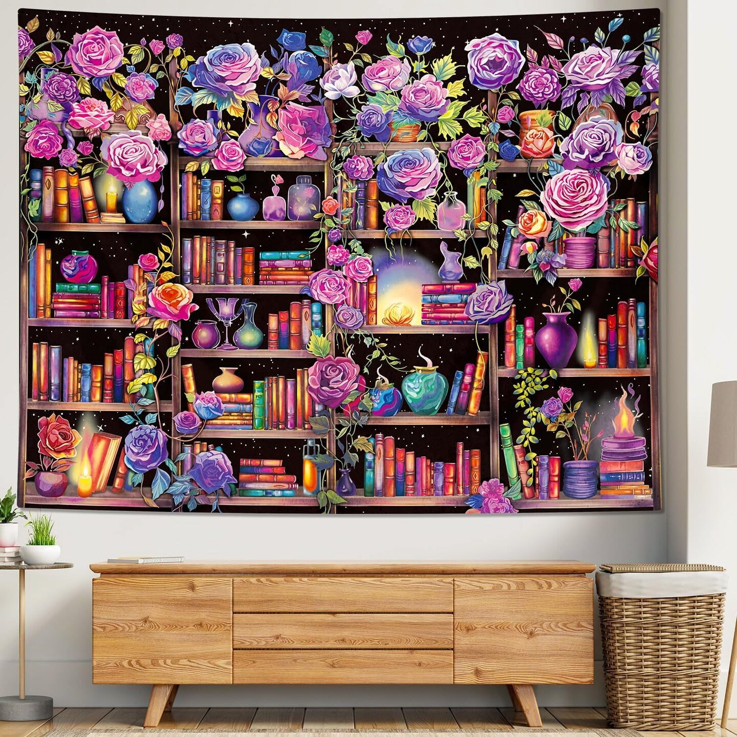 Pink & Purple Flower Wall Art Tapestry – 70" x 90" Floral Hanging for Bedroom Decor