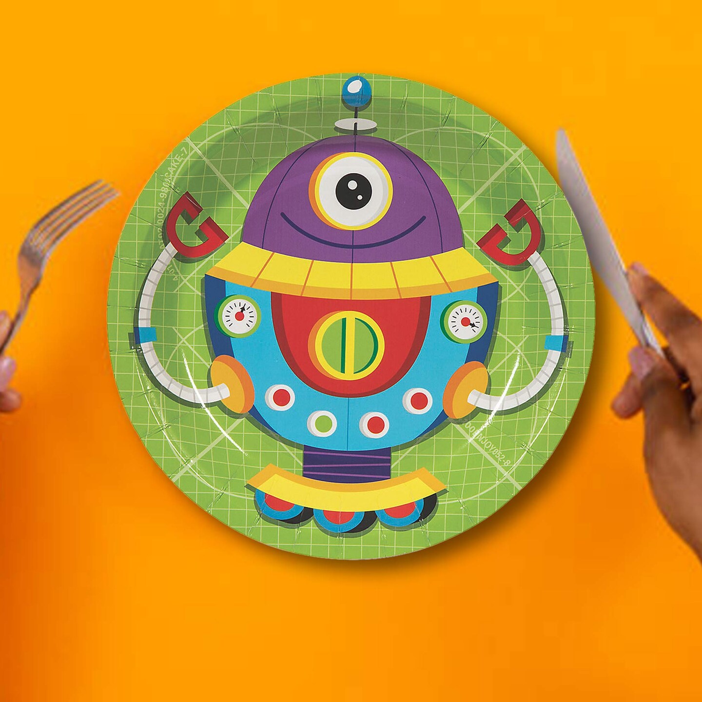 8 Count 7" Robot Party Round Disposable Dessert Plates Fun Robot Birthday Tableware
