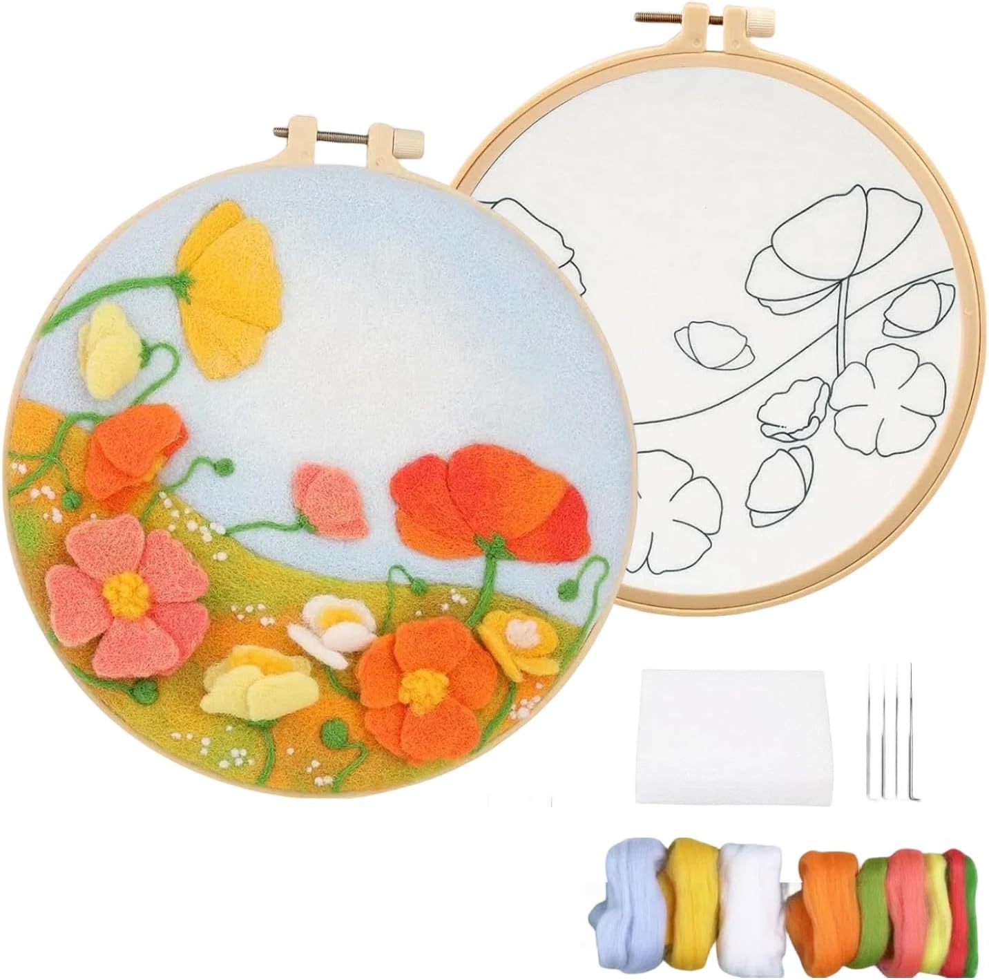 DIY Wool Needle Felt Starter Kit, Beginner Needle Felt Kit with Wool Felt Bag, Felts Needles, Photo Frame, Foam Mat, Felts Cloth and Instructions for Home Decor, Art Crafts (K4)