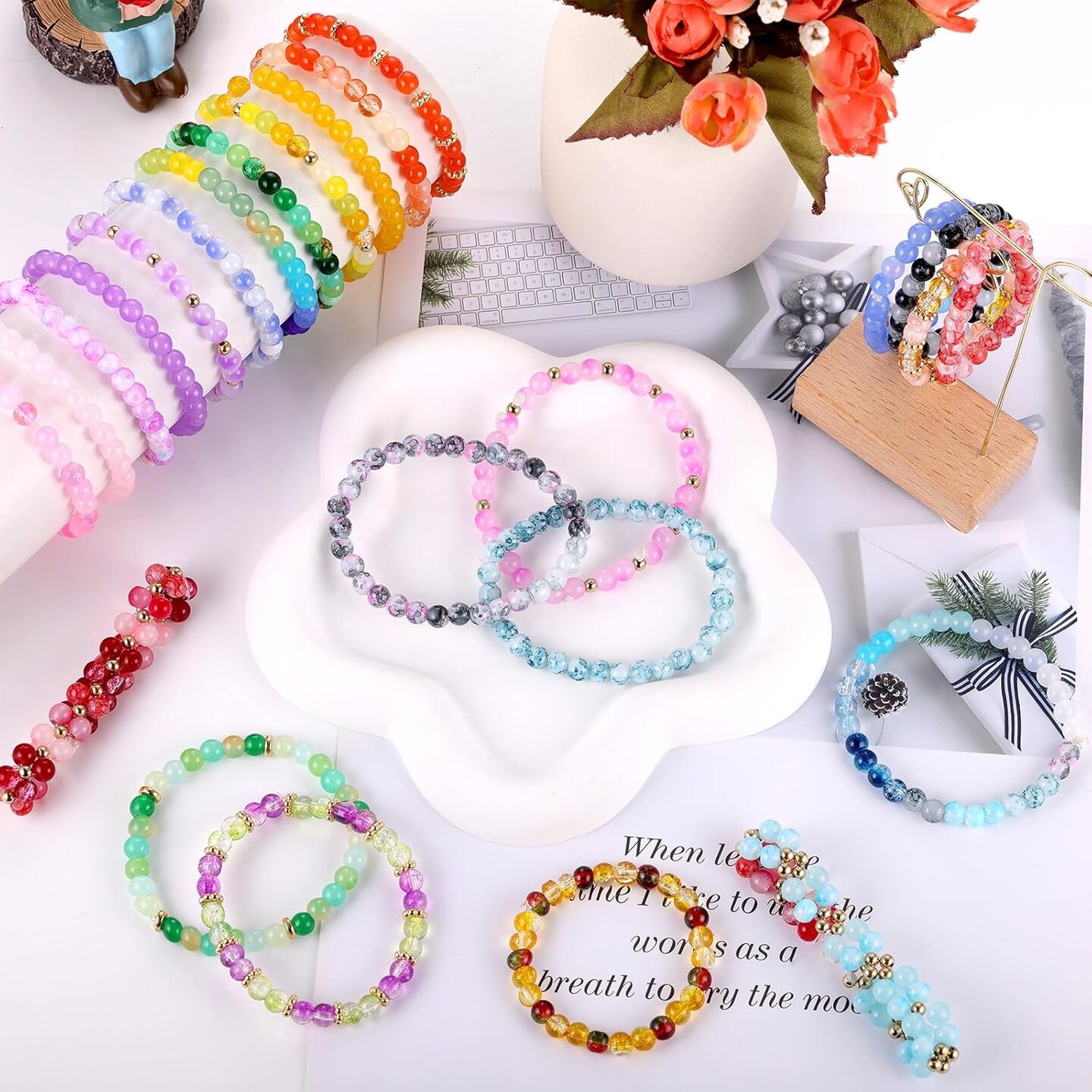 6mm Glass Beads for Bracelets, 2700pcs 70 Colors Crackle Glass Beads