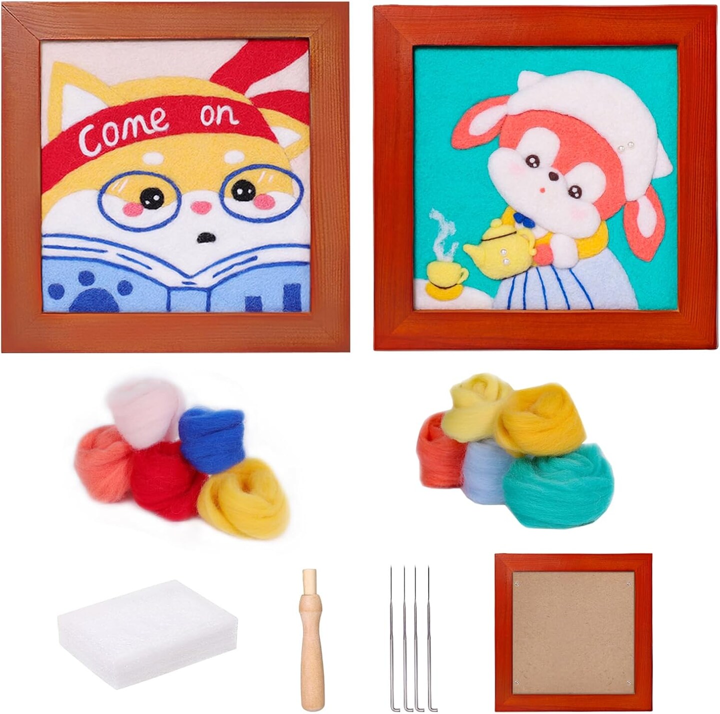 Needle Felting Starter Kit for Beginners Adults - All-in-One Wool Craft Set with Needles, Foam Pad, Frames &#x26; Step-by-Step Guide - DIY Supplies for 3D Animals, Home Decor &#x26; Unique Gifts