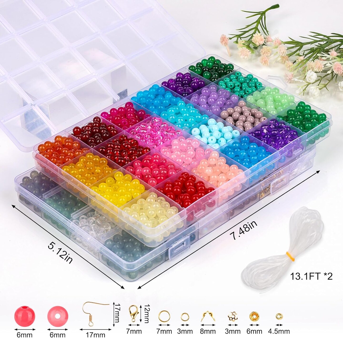 2500 PCS 46 Colors Glass Bead - 6mm Round Crystal Beads
