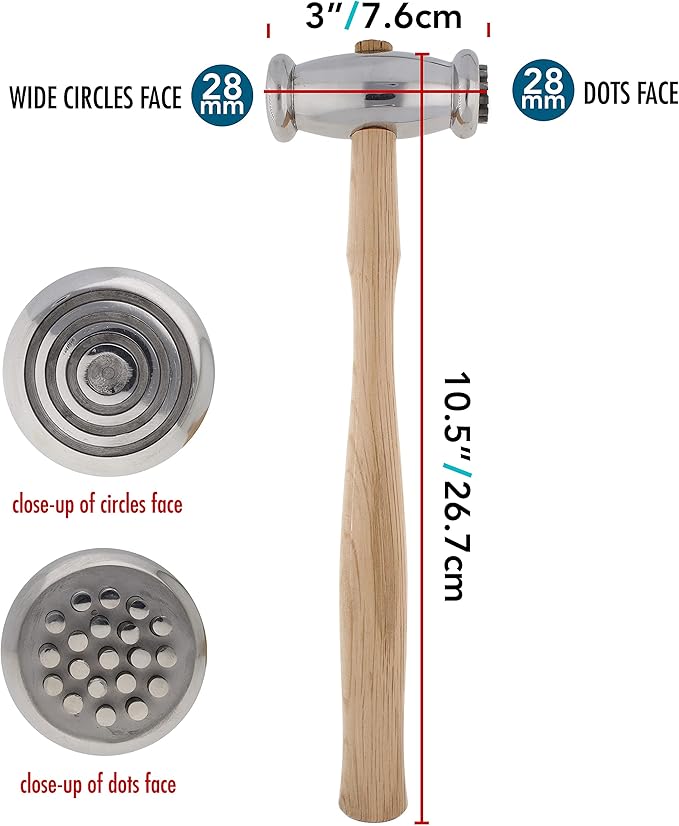 The Beadsmith Double-Faced Texture Hammer - Metal Elements Wooden Handle Steel Head - Texturing Tool Used to Add Patterns & Dimension to Metalwork
