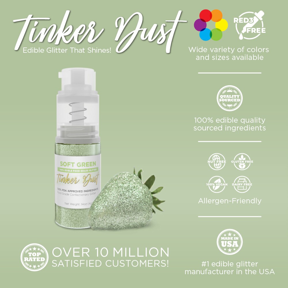 Bakell - Soft Green Tinker Dust Edible Glitter (4g, 1x Spray Pump) for Food, Desserts, and Beverages!