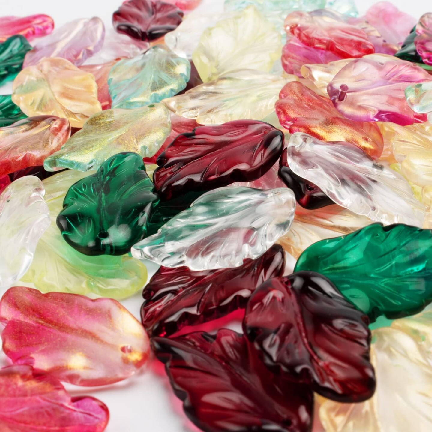 100PCS Glass Leaf Bead Charms Leaf Shape Crystal Beads Cute Charms Earring Charms