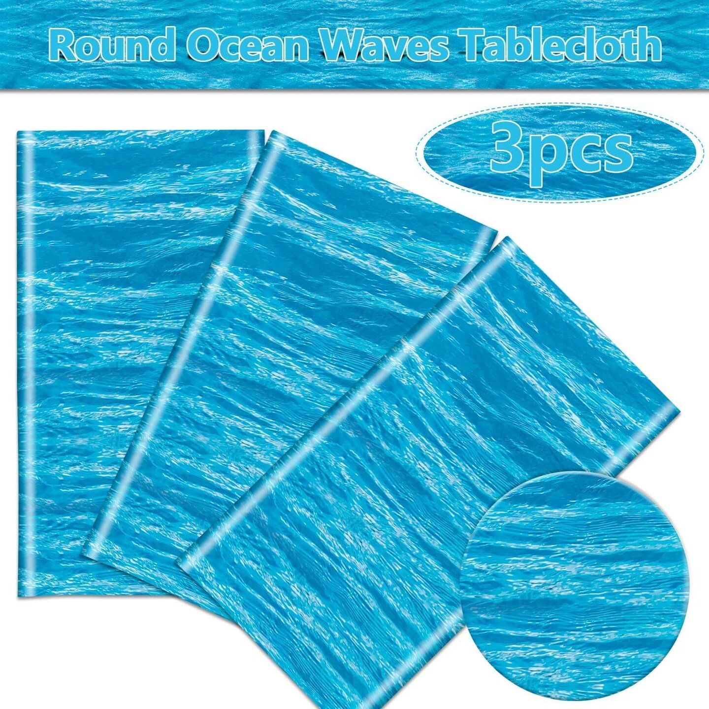 Round Ocean Waves Tablecloths 84 x 84 Inch Under The Sea Party Decorations Ocean Tablecloth Water Print Table Cover
