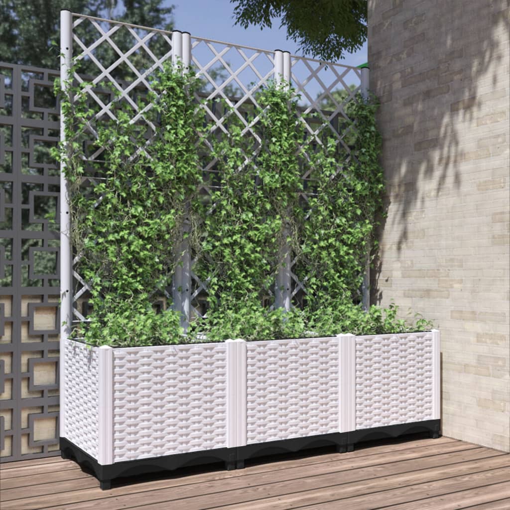 vidaXL Garden Planter with Trellis White 47.2x15.7x53.5 PP