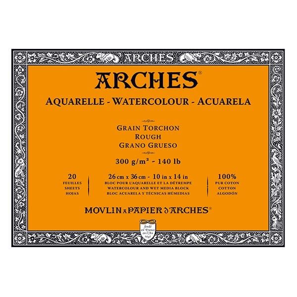 Arches Artist Watercolor Blocks, 140 lb Rough 10x14&#x22; (20 Sheets)