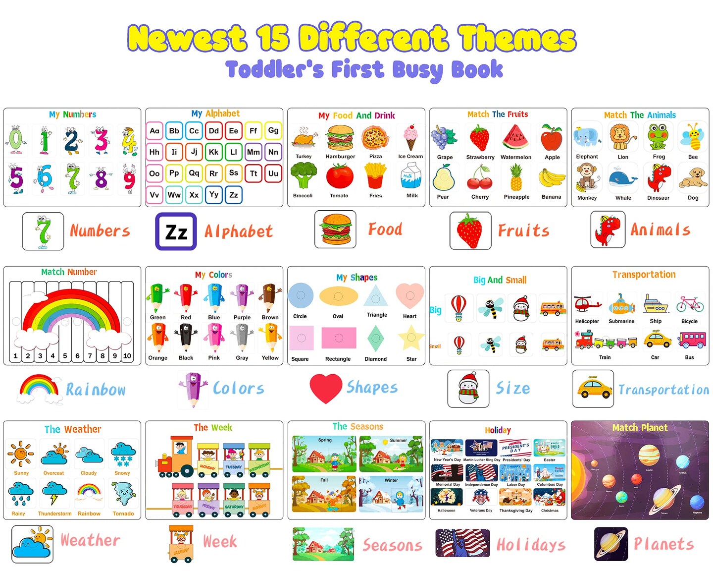 Montessori Preschool Learning Activities Newest 29 Themes Busy Book - Workbook Activity Binder / Toys for Toddlers, Autism Learning Materials and Tracing Coloring Book