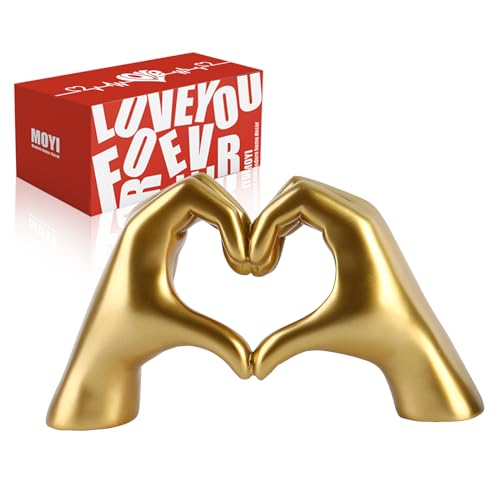 Gold Decor for Living Room Bedroom Bookshelf Coffe Table, Love Finger Aesthetic Statues Boho Wedding Accents Decorations, Knick Knacks Home Decor for Shelves