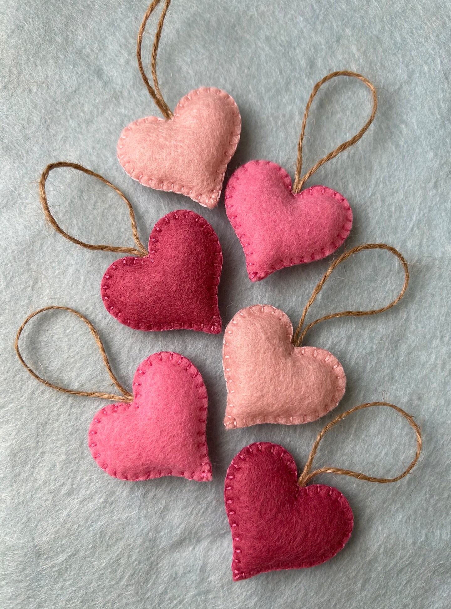 Handmade Wool Felt Hearts set of 6, Valentine's Hearts