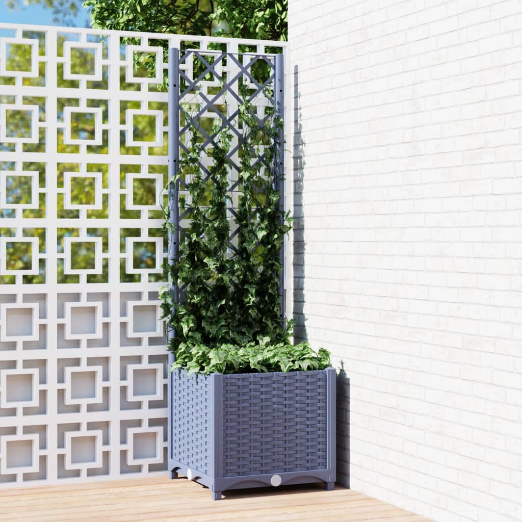 vidaXL Garden Planter with Trellis Dark Gray 15.7x15.7x53.5 PP