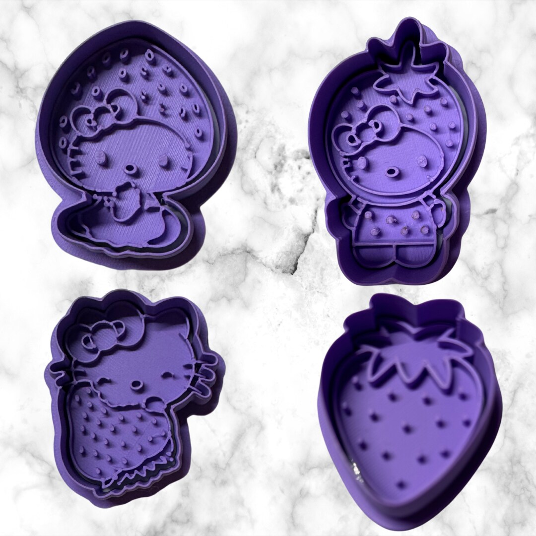 Strawberry Cute Cat  Fondant Cookie Cutters  FULL SET