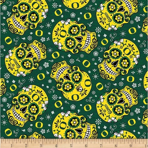 Licensed NCAA University of Oregon Sugar Skull OR-1193 Cotton Fabric by the Yard