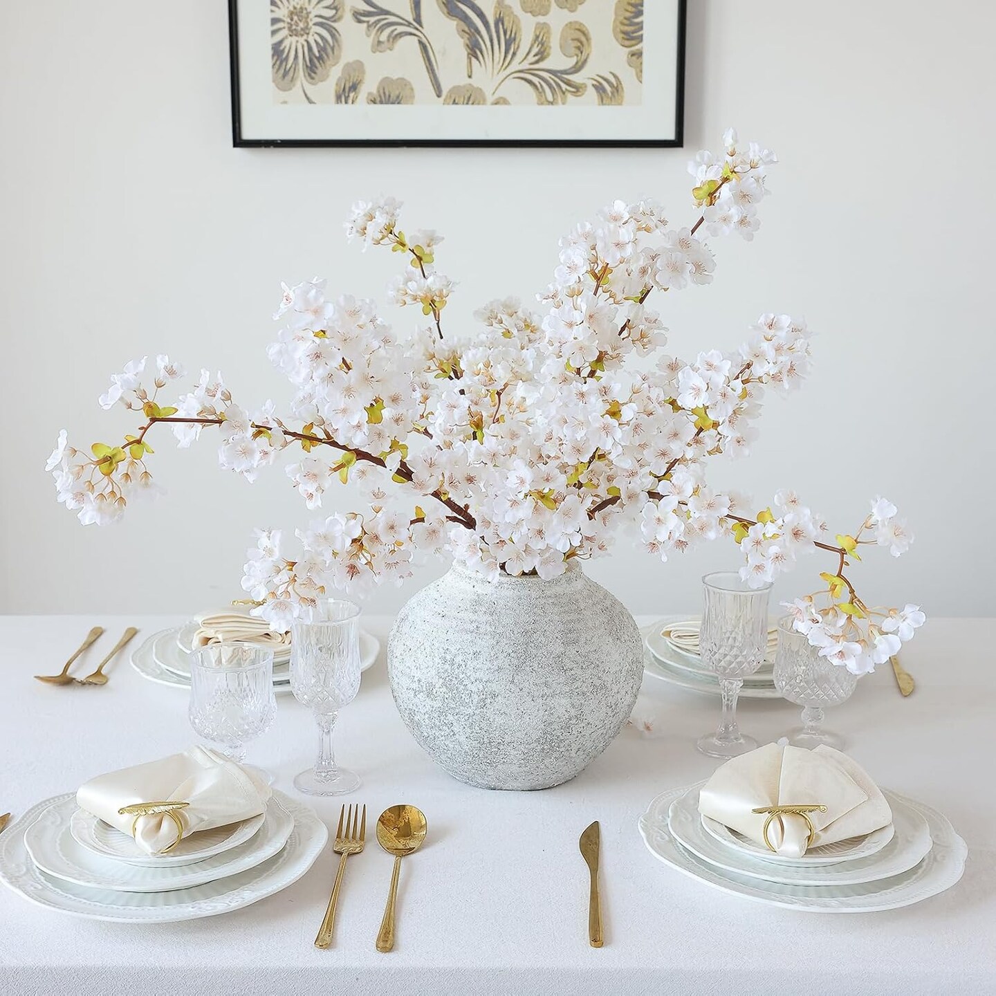 3Pcs Artificial White Cherry Blossom (White) 6"D x 6"W x 40"H