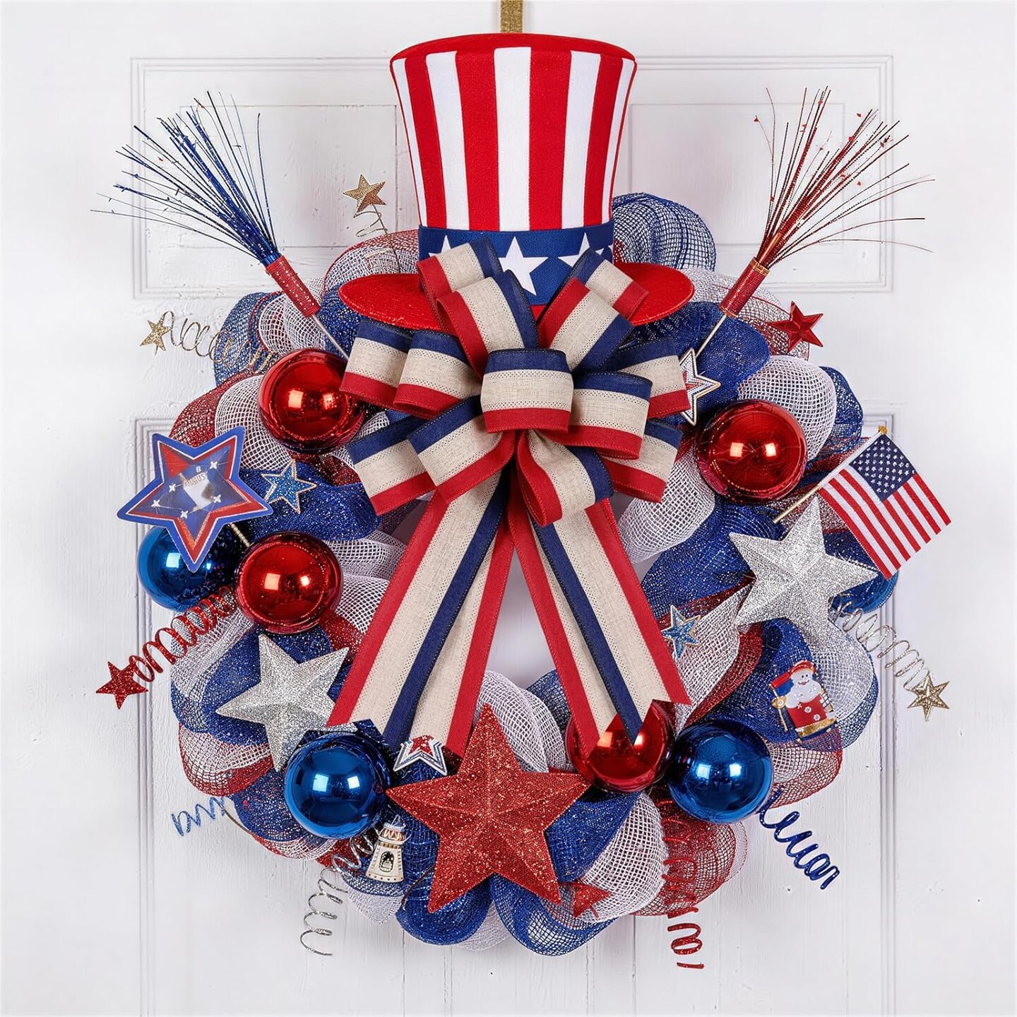 Patriotic Wired Ribbon 2.5" x 10 Yards – Vintage Red, White & Blue Burlap Ribbon for 4th of July, Independence Day, Memorial Day & 250th Anniversary Wreaths
