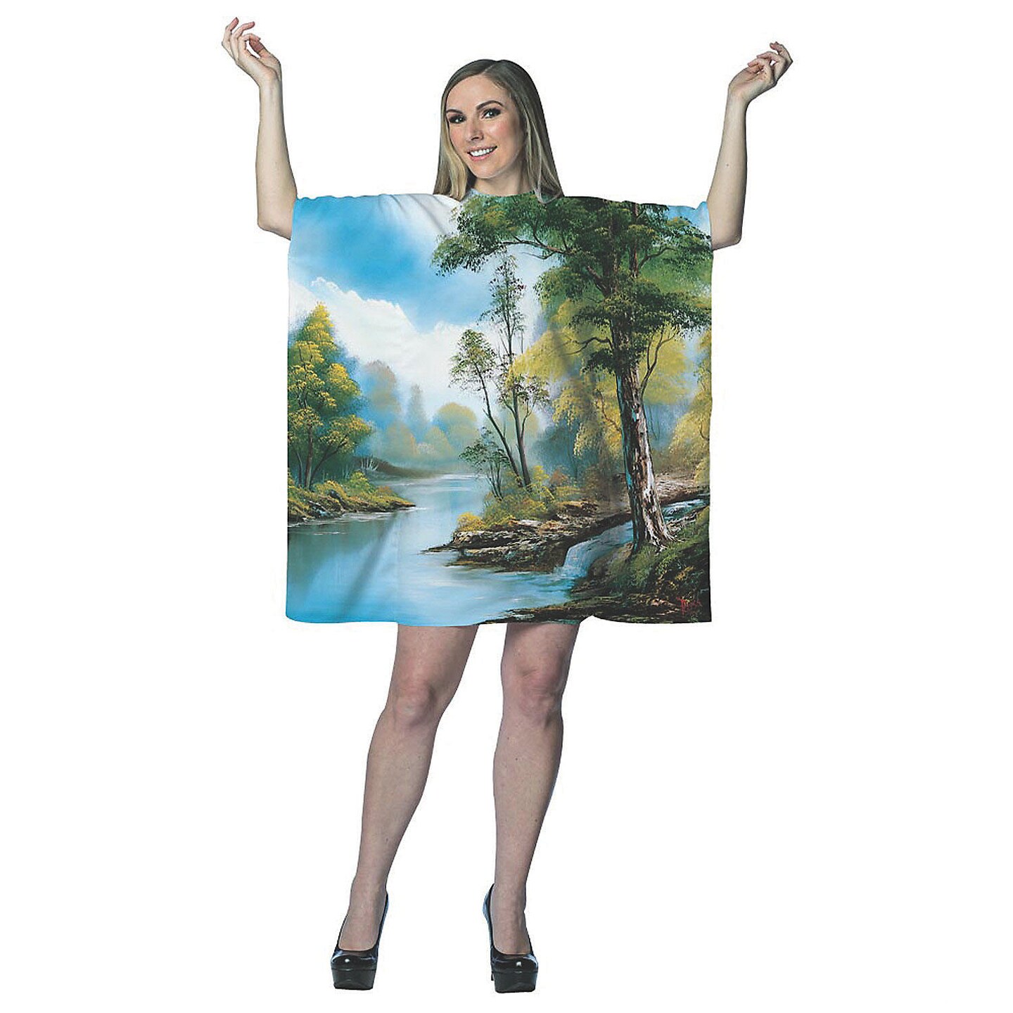 Bob Ross Inspired Painting Halloween Dress Costume for Women with Landscape