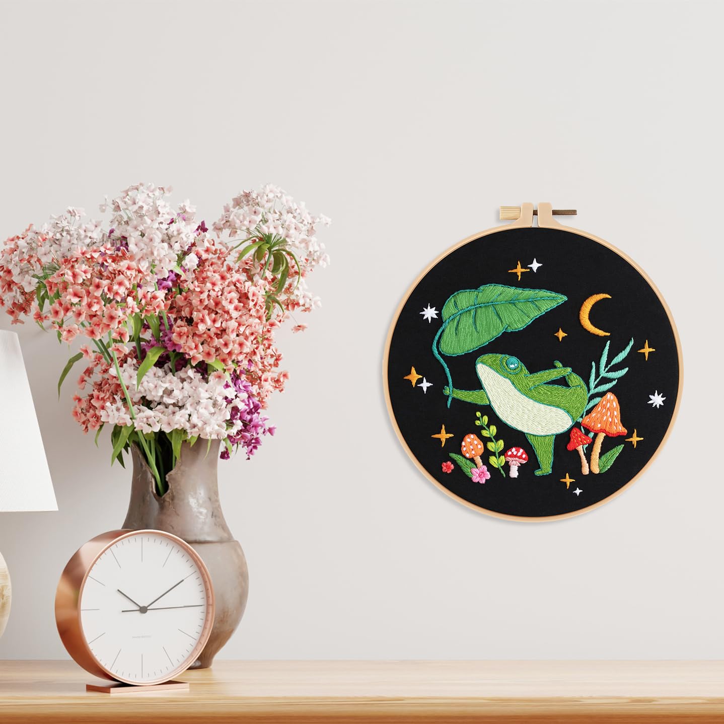 Frog Embroidery Kits for Beginners with Art Night Pattern, Cross Stitch Kit for Adults,DIY Needlepoint for Embroidery Starter
