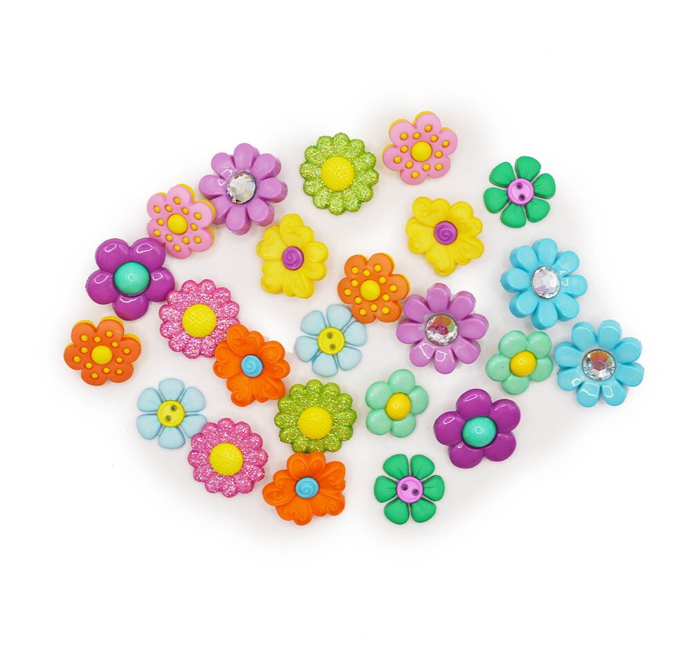 Blooming Beauties Craft Embellishments Multicolored Floral Shank-Back &#x26; Sewing Buttons 24pcs