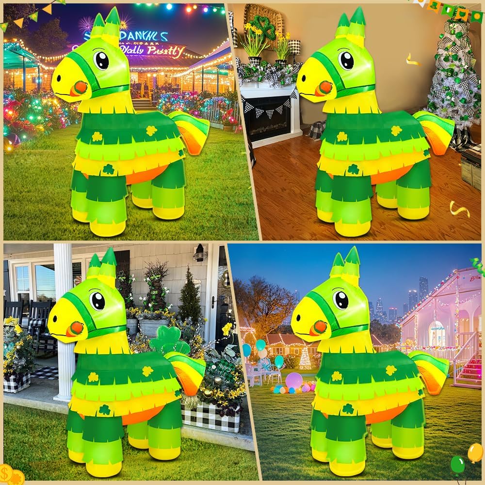 5FT St Patricks Day Inflatables Outdoor Decorations Blow Up Saint Patricks with Shamrock Yard Decorations with Led Lights for Holiday Party Garden Lawn Irish Decor