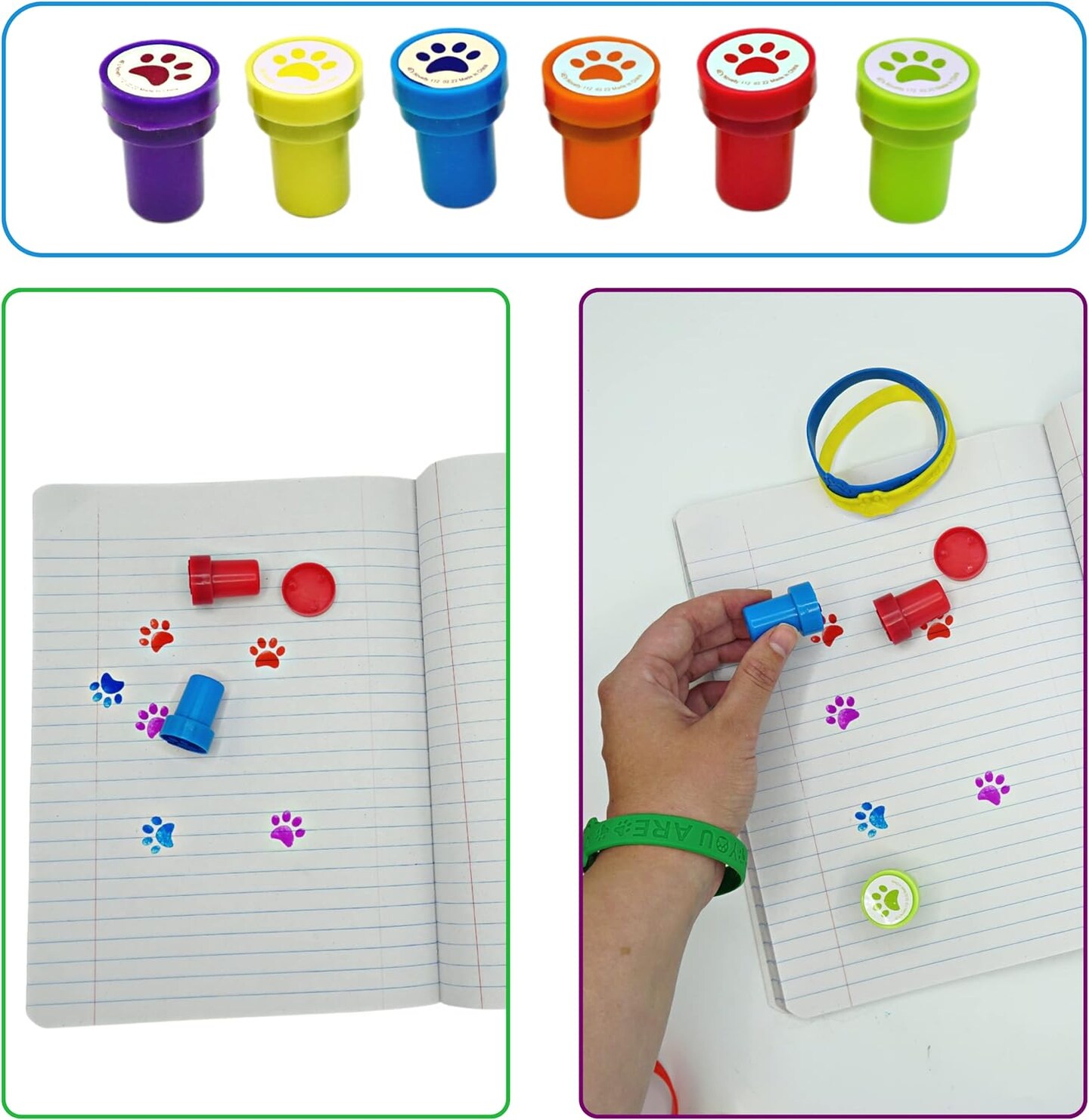 4E&#x27;s Novelty Paw Print Party Favors &#x2013; 24 Paw Print Bracelets Bulk &#x26; 24 Paw Print Stamp for Kids!