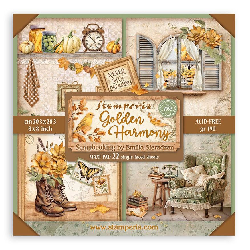 Stamperia Golden Harmony 8&#x22;X8&#x22; Single-Sided Paper Pad - 22 sheets/pkg.