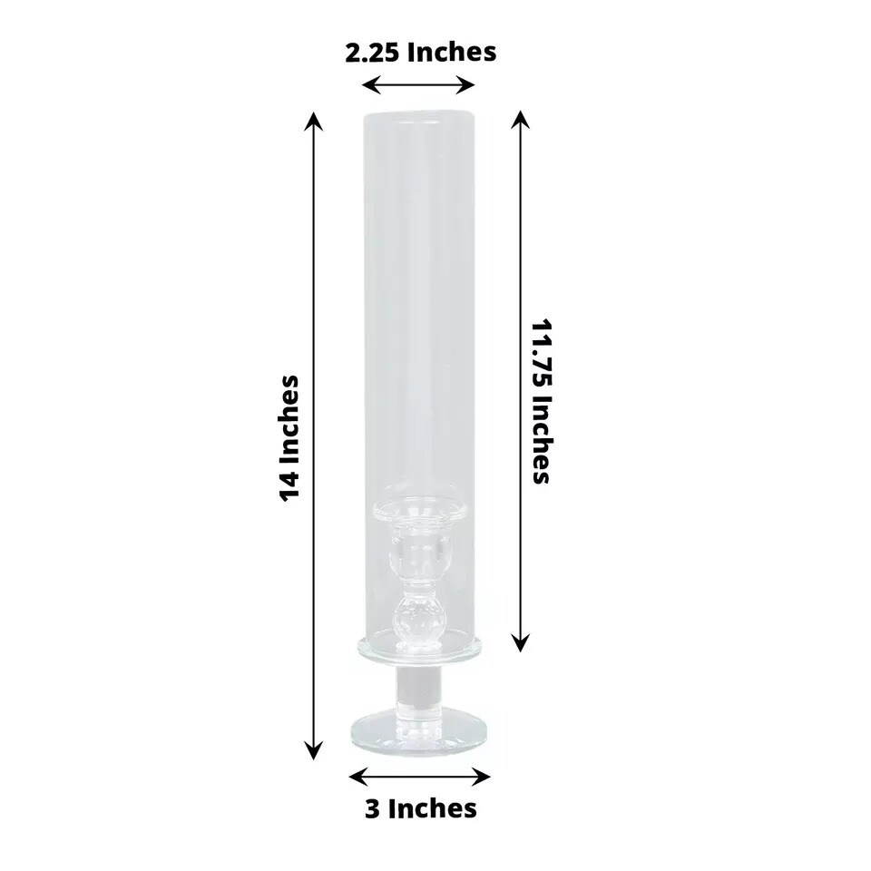 2 Clear 14&#x22; Crystal Hurricane Taper Candle Holders Cylinder Glass Shades Party