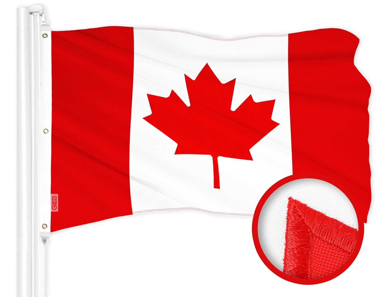 G128 Combo Pack: American USA Flag 5x8 Ft &#x26; Canada Canadian Flag 5x8 Ft | Both ToughWeave Series Embroidered 300D Polyester, Embroidered Design, Indoor/Outdoor, Brass Grommets