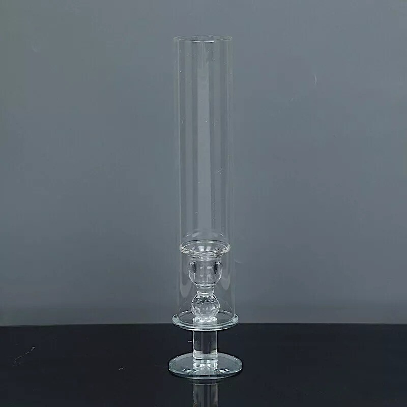 2 Clear 14&#x22; Crystal Hurricane Taper Candle Holders Cylinder Glass Shades Party