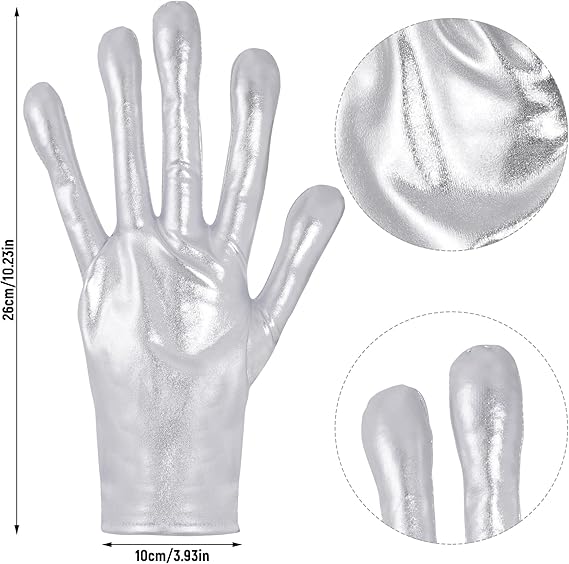 Shiny Metallic Gloves Sliver Alien Gloves Halloween Cosplay Costume Gloves for Women and Girls