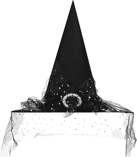 Witch Hats for Women, Adult Witch Vampire Halloween Costumes Accessories Black/Purple/Orange Foldable Lace Veils Hats for Cosplay Party