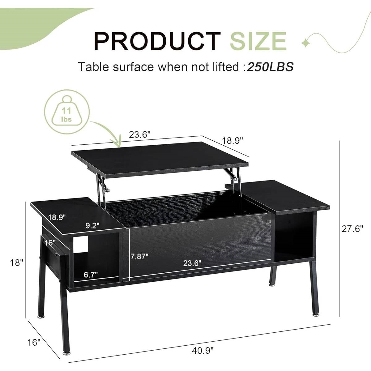 Modern Wood Coffee Table with Lift-Top Adjustable Desk and Storage Shelf for Living Room