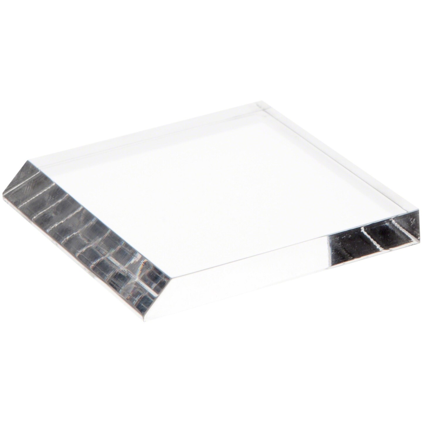 Plymor Clear Acrylic Square Display Base (Angled-Front for Label), 3" W x 3" D x 0.375" H