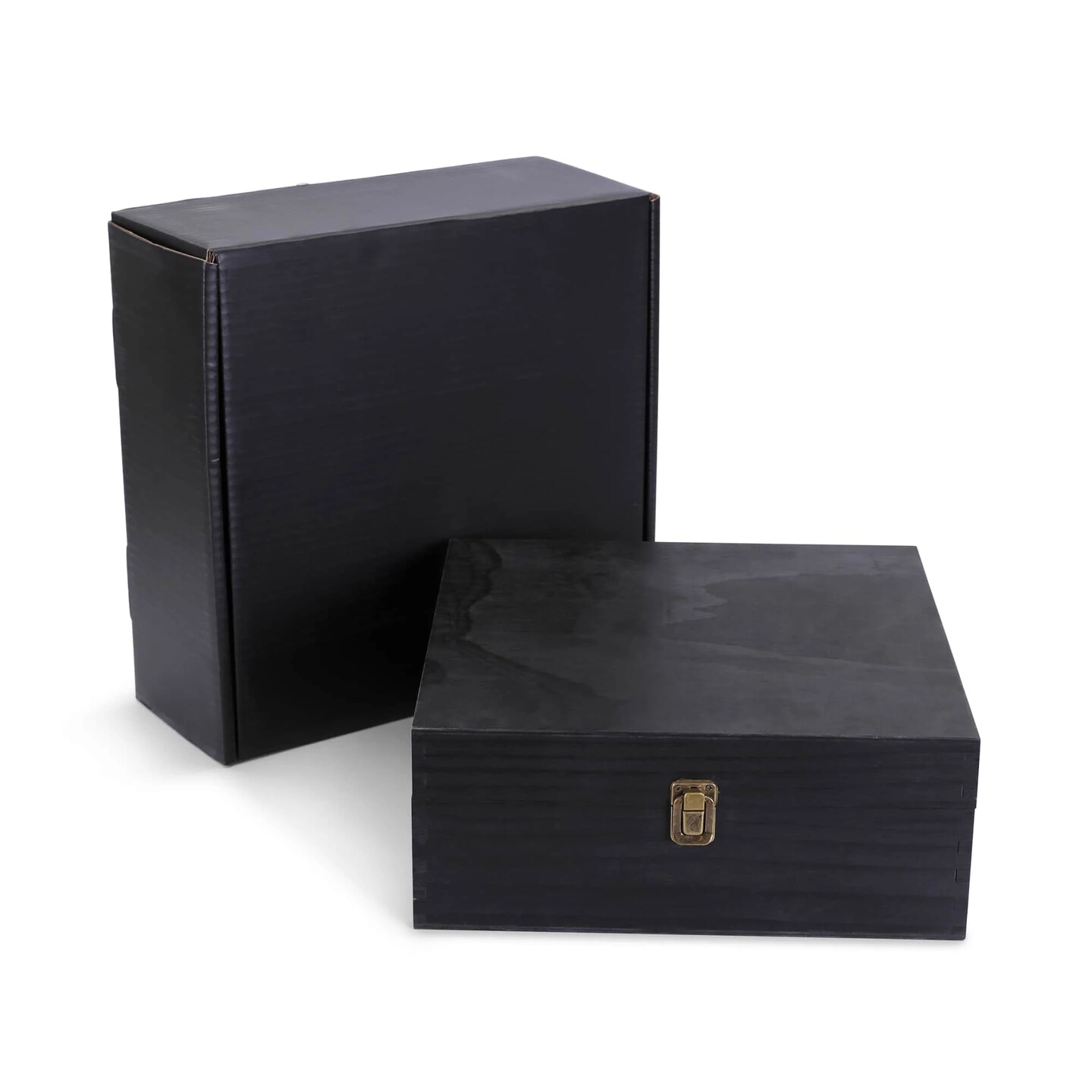 MakerFlo Large Pine Wood Memory Box with Black Felt Inside and Hinged with Clasp of Front, Keepsake Wooden Box Ideal for Craft and Personalization (Laser Engraving, Epoxy, UV DTF, and Vinyl)