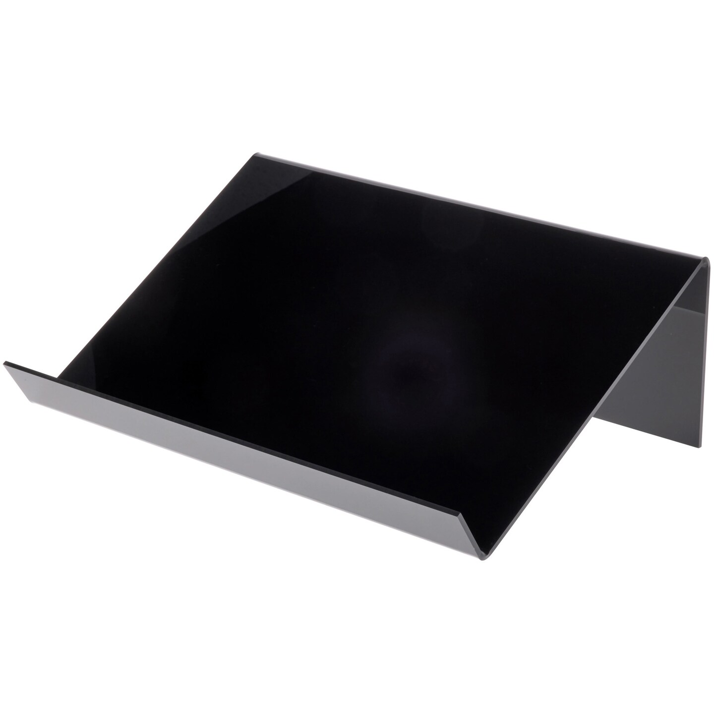 Plymor Black Acrylic Slightly Elevated Book Display Stand with 2" Ledge, 18" W x 12" D x 6" H