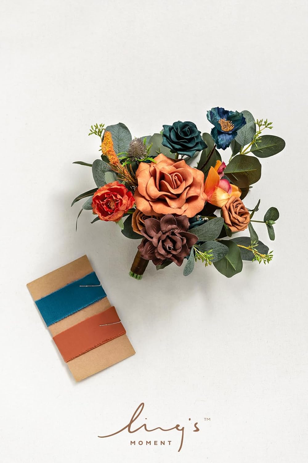 Artificial Flowers - Bridesmaid Bouquet (Orange &#x26; Dark Teal)