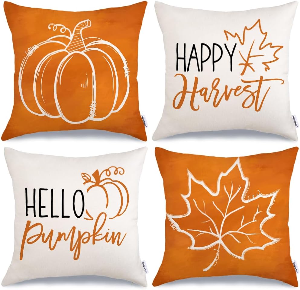 Fall Pumpkin Maple Leaves Pillow