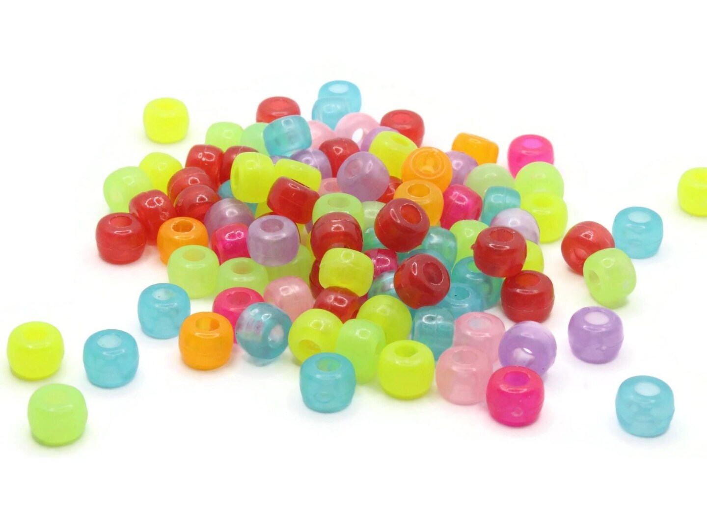 100 9mm Mixed Color Glow in the Dark Plastic Beads Pony Beads