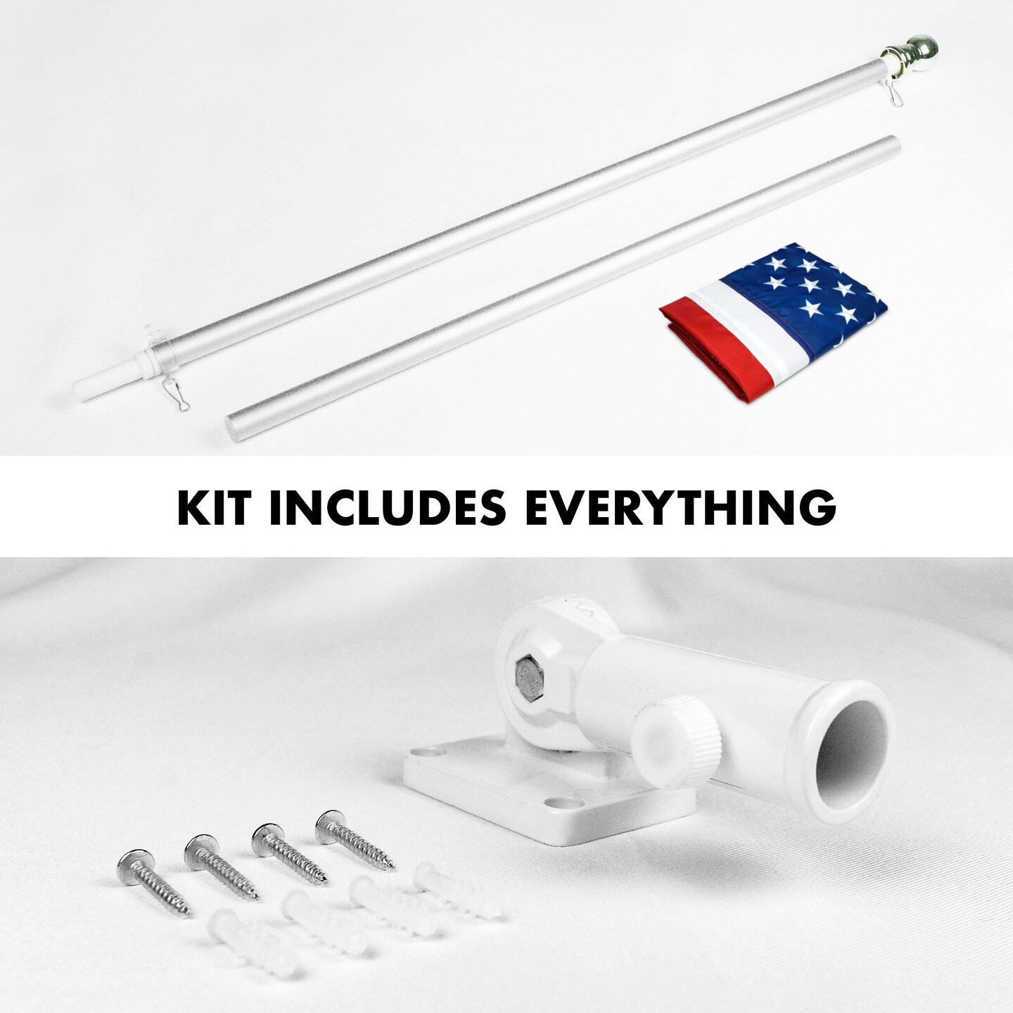 G128 - 5 Feet Tangle Free Spinning Flagpole (Silver) American Flag Pole Sleeve Embroidered 2.5x4 ft American Flag Pole Sleeve (Flag Included) Aluminum Flag Pole