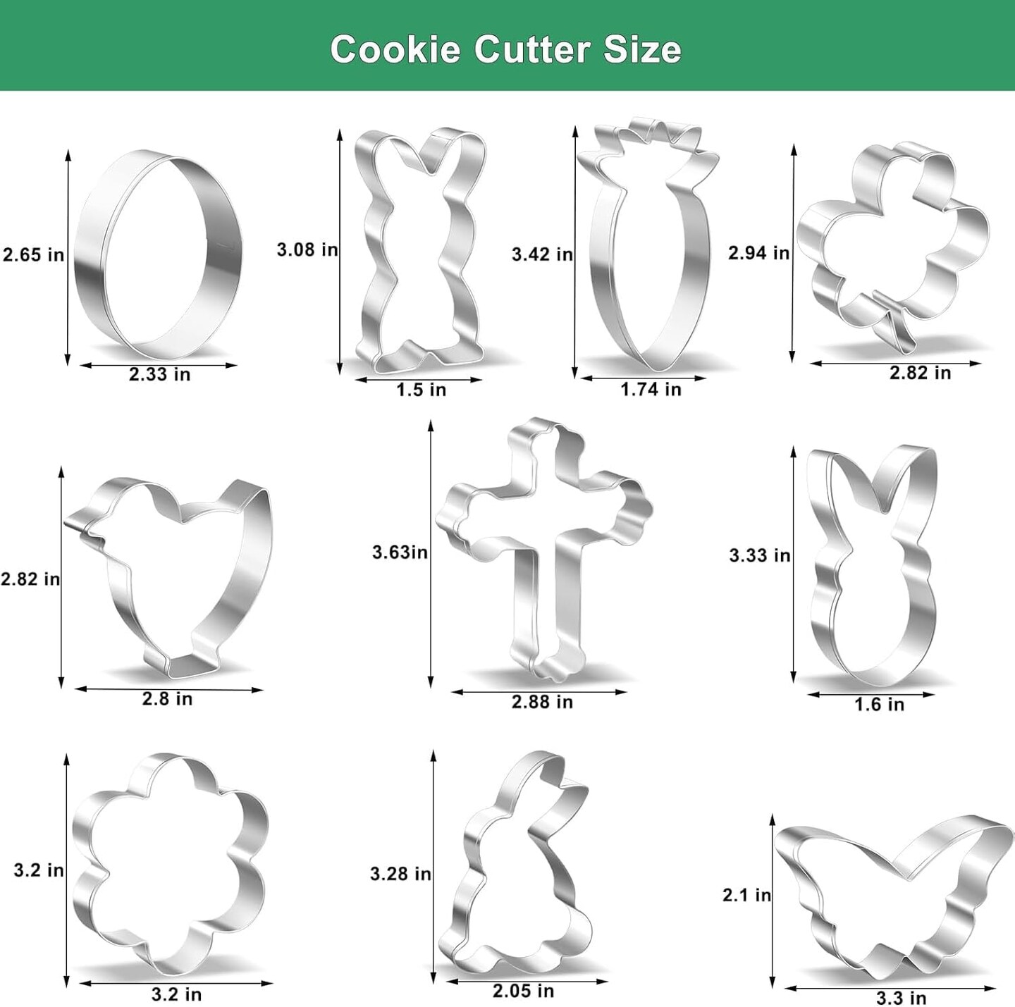 10-Piece Easter Cookie Cutter Set – Stainless Steel Bunny, Egg & Chick Shapes for Cookies, Biscuit, Fondant & Dough